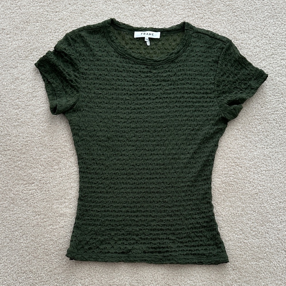 Frame Denim Women's Dark Green Short Sleeve Top